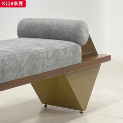 千匠一品 现代风格 岩板+不锈钢底座+实木内框架+高密度高回弹海绵+棉麻面料 时尚大气条凳K12-J