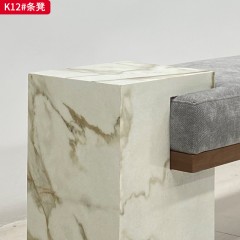 千匠一品 现代风格 岩板+不锈钢底座+实木内框架+高密度高回弹海绵+棉麻面料 时尚大气条凳K12-J