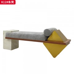 千匠一品 现代风格 岩板+不锈钢底座+实木内框架+高密度高回弹海绵+棉麻面料 时尚大气条凳K12-J