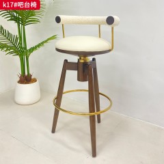 千匠一品 现代风格 白蜡木底座+不锈钢功能件+软包 时尚大气吧台椅K17-J