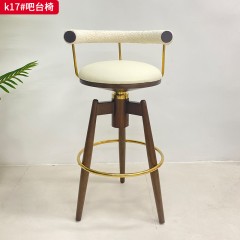 千匠一品 现代风格 白蜡木底座+不锈钢功能件+软包 时尚大气吧台椅K17-J