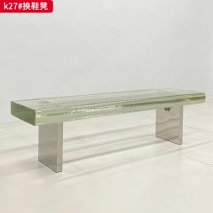 千匠一品 现代风格 水晶玻璃+不锈钢脚架 时尚大气换鞋凳k27-J