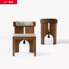 千匠一品 中古风格 白蜡木+绒布坐垫（布艺 西皮）+高密度海绵 时尚优雅餐椅2177-L