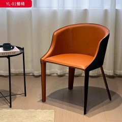 【精品】千匠一品 意式极简风格 碳素钢+马鞍皮 时尚优雅餐椅YL-01-L