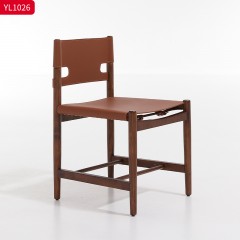 千匠一品 中古风格 白蜡木框架+马鞍皮 时尚优雅餐椅YL1026-L