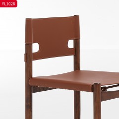 千匠一品 中古风格 白蜡木框架+马鞍皮 时尚优雅餐椅YL1026-L