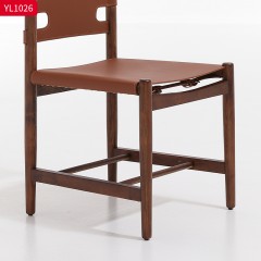 千匠一品 中古风格 白蜡木框架+马鞍皮 时尚优雅餐椅YL1026-L
