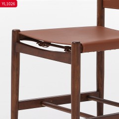 千匠一品 中古风格 白蜡木框架+马鞍皮 时尚优雅餐椅YL1026-L