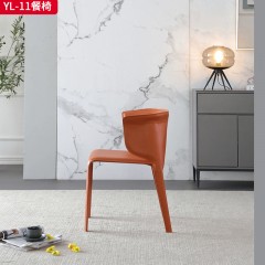 千匠一品 意式极简风格 碳素钢+马鞍皮 时尚简约餐椅YL-11-J