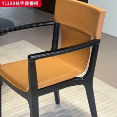 千匠一品 意式极简风格 白蜡木+马鞍皮 时尚简约餐椅YL20B-J
