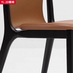 千匠一品 意式极简风格 白蜡木+马鞍皮 时尚简约餐椅YL-20-J