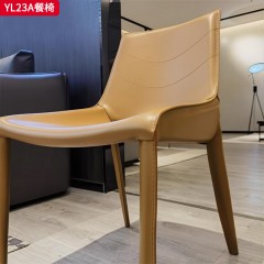 千匠一品 意式极简风格 碳素钢+马鞍皮 时尚简约餐椅YL23A-J