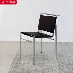 千匠一品 意式极简风格 优质马鞍皮+不锈钢 时尚优雅餐椅YL1022-L