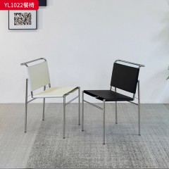 千匠一品 意式极简风格 优质马鞍皮+不锈钢 时尚优雅餐椅YL1022-L