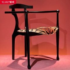 千匠一品 中古风格 马鞍皮+高密度海绵+白蜡木框架 时尚优雅餐椅YL1027-L