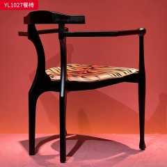 千匠一品 中古风格 马鞍皮+高密度海绵+白蜡木框架 时尚优雅餐椅YL1027-L