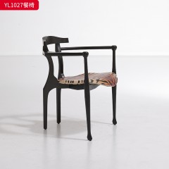 千匠一品 中古风格 马鞍皮+高密度海绵+白蜡木框架 时尚优雅餐椅YL1027-L