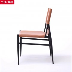 千匠一品 意式极简风格 碳素钢+马鞍皮 时尚优雅餐椅YL37-L