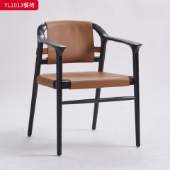千匠一品 意式极简风格 马鞍皮+白蜡木框架 时尚优雅餐椅YL1013-L