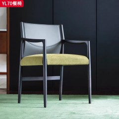 千匠一品 意式极简风格 白蜡木+马鞍皮+麻布 时尚简约餐椅YL70-J