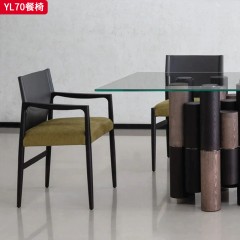 千匠一品 意式极简风格 白蜡木+马鞍皮+麻布 时尚简约餐椅YL70-J