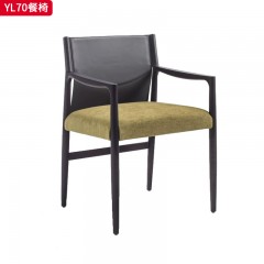 千匠一品 意式极简风格 白蜡木+马鞍皮+麻布 时尚简约餐椅YL70-J