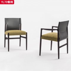 千匠一品 意式极简风格 白蜡木+马鞍皮+麻布 时尚简约餐椅YL70-J