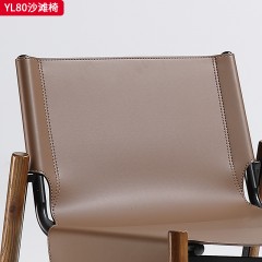千匠一品 意式极简风格 碳素钢+马鞍皮+白蜡木 时尚简约沙滩椅YL80-J