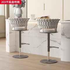 千匠一品 现代轻奢风格 绒布+高密度海绵+不锈钢拉丝 时尚简约平底盘吧椅203-L