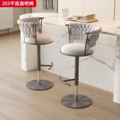 千匠一品 现代轻奢风格 绒布+高密度海绵+不锈钢拉丝 时尚简约平底盘吧椅203-L