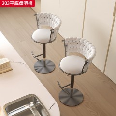千匠一品 现代轻奢风格 绒布+高密度海绵+不锈钢拉丝 时尚简约平底盘吧椅203-L