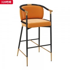 千匠一品 现代轻奢 绒布+高密度海绵+碳素钢亮光黑漆 时尚优雅吧椅328-J
