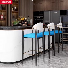 千匠一品 现代轻奢 绒布+高密度海绵+碳素钢亮光黑漆+不锈钢高光钛金 时尚优雅吧椅348-J