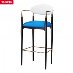 千匠一品 现代轻奢 绒布+高密度海绵+碳素钢亮光黑漆+不锈钢高光钛金 时尚优雅吧椅348-J