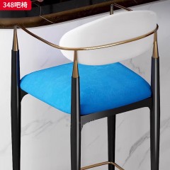 千匠一品 现代轻奢 绒布+高密度海绵+碳素钢亮光黑漆+不锈钢高光钛金 时尚优雅吧椅348-J