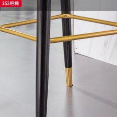 千匠一品 现代轻奢 绒布+高密度海绵+碳素钢黑砂脚 橡木黑胡桃脚+不锈钢拉丝钛金 时尚优雅吧椅353-J