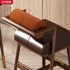 千匠一品 意式轻奢 白腊木+软包+不锈钢踩脚 时尚简约吧椅359-J