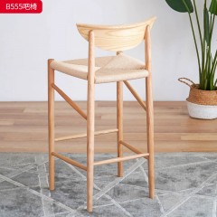 千匠一品 北欧风格 白蜡木实木+编绳 时尚简约吧椅B555-J
