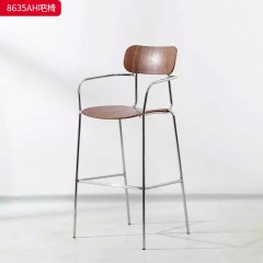 千匠一品 现代风格 E1环保实木多层弯板+橡木贴皮+镀铬五金脚 时尚大气吧椅8635AH-J