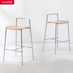 千匠一品 现代风格 E1环保实木多层弯板+镀铬五金脚 时尚大气吧椅8638-J