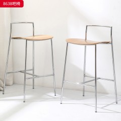 千匠一品 现代风格 E1环保实木多层弯板+镀铬五金脚 时尚大气吧椅8638-J