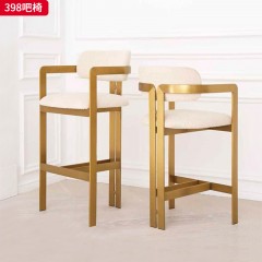 千匠一品 现代轻奢风格 绒布+高密度海绵+不锈钢银色（黑漆） 不锈钢拉丝钛金 不锈钢拉丝黑钛脚架 时尚优雅吧椅398-J