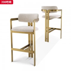 千匠一品 现代轻奢风格 绒布+高密度海绵+不锈钢银色（黑漆） 不锈钢拉丝钛金 不锈钢拉丝黑钛脚架 时尚优雅吧椅398-J