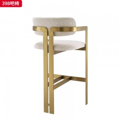 千匠一品 现代轻奢风格 绒布+高密度海绵+不锈钢银色（黑漆） 不锈钢拉丝钛金 不锈钢拉丝黑钛脚架 时尚优雅吧椅398-J