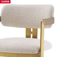 千匠一品 现代轻奢风格 绒布+高密度海绵+不锈钢银色（黑漆） 不锈钢拉丝钛金 不锈钢拉丝黑钛脚架 时尚优雅吧椅398-J