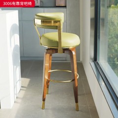 千匠一品 现代轻奢风格 西皮面料+高密度海绵+白蜡木+不锈钢拉丝钛金踩脚 时尚优雅吧椅3006-J