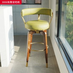 千匠一品 现代轻奢风格 西皮面料+高密度海绵+白蜡木+不锈钢拉丝钛金踩脚 时尚优雅吧椅3006-J