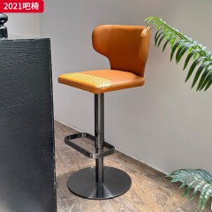 千匠一品 现代极简风格 西皮+高密度海绵+不锈钢脚架（银色 黑漆） 不锈钢拉丝脚架（钛金 黑钛）时尚简约吧椅2021-L
