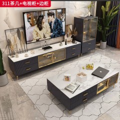 【精品】千匠一品 意式轻奢风格 岩板+环保中纤板+实木脚+不锈钢 时尚优雅茶几  电视柜  边柜311-L