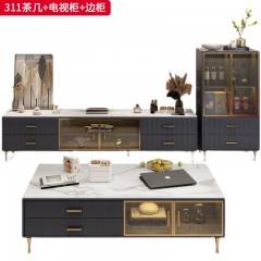 【精品】千匠一品 意式轻奢风格 岩板+环保中纤板+实木脚+不锈钢 时尚优雅茶几  电视柜  边柜311-L